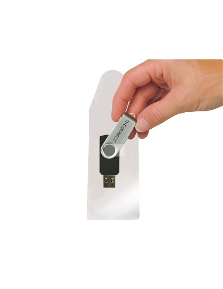 CI | Funda autoadhesiva q-connect para memorias usb capacidad para 10 unidades 52,5x 90 mm
