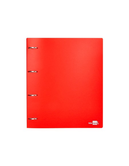 CI | Carpeta Liderpapel 4 Anillas Mixtas 40 Mm Polipropileno Din A4 Rojo Translucido