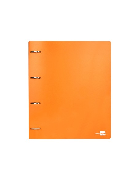 CI | Carpeta Liderpapel 4 Anillas Mixtas 40 Mm Polipropileno Din A4 Naranja Fluor Opaco