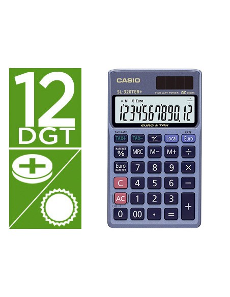 CI | Calculadora casio sl-320ter bolsillo 12 digitos tax +/- conversion moneda tecla doble cero color azul