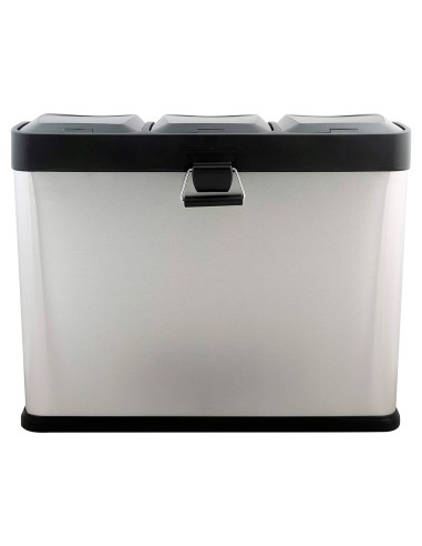 CI | Papelera contenedor q-connect metalica con tapadera de plastico y pedal 3 depositos 45l 605x340x485 mm