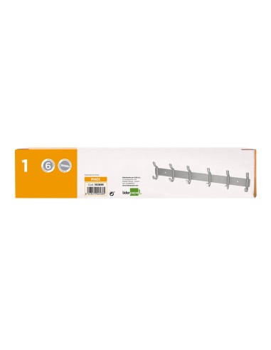 CI | Perchero liderpapel pared metalico 6 colgadores color plata mate 430x88x55 mm