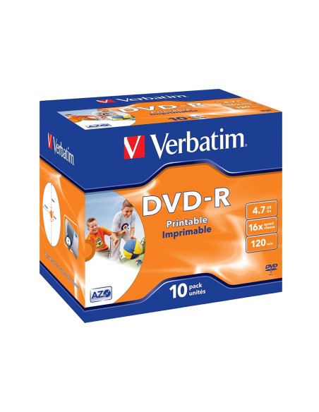 CI | Dvd-r verbatim imprimible capacidad 4.7gb velocidad 16x 120 min pack de 10 unidades