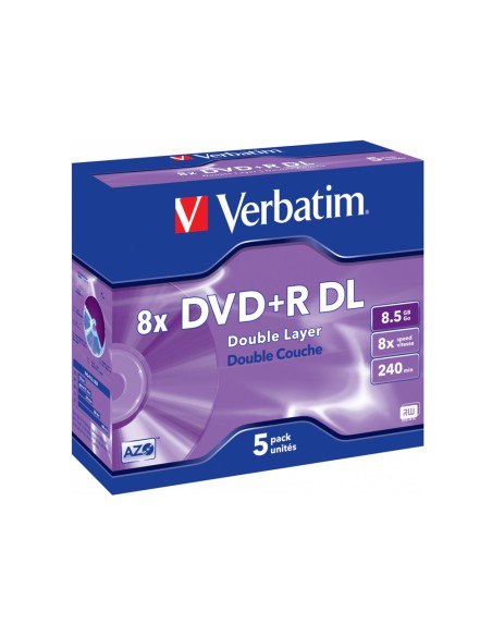CI | Dvd+r verbatim doble capa capacidad 8.5gb velocidad 8x 240 min pack de 5 unidades