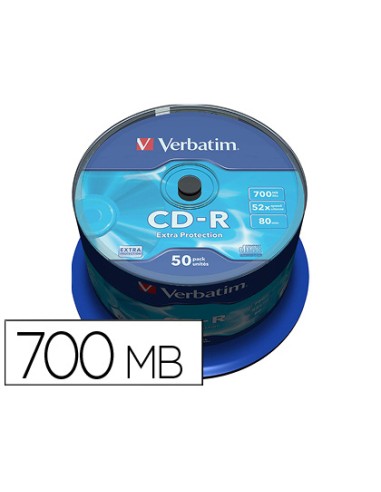 CI | Cd-r verbatim capacidad 700mb velocidad 52x 80 min tarrina de 50 unidades