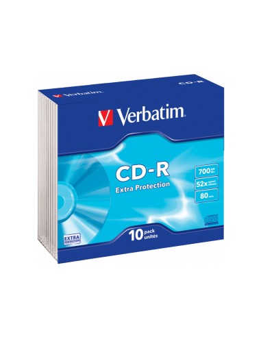 CI | Cd-rom verbatim extra proteccion capacidad 700mb velocidad 52x 80 min pack de 10 unidades caja slim