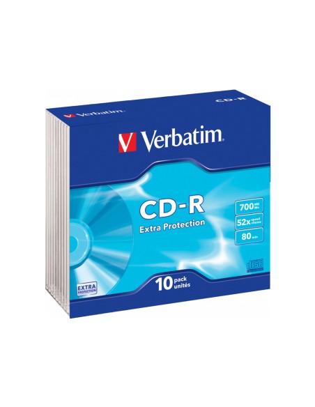 CI | Cd-rom verbatim extra proteccion capacidad 700mb velocidad 52x 80 min pack de 10 unidades caja slim