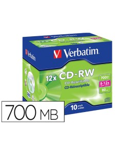 CI | Cd-rw verbatim serl capacidad 700mb velocidad 12x 80...