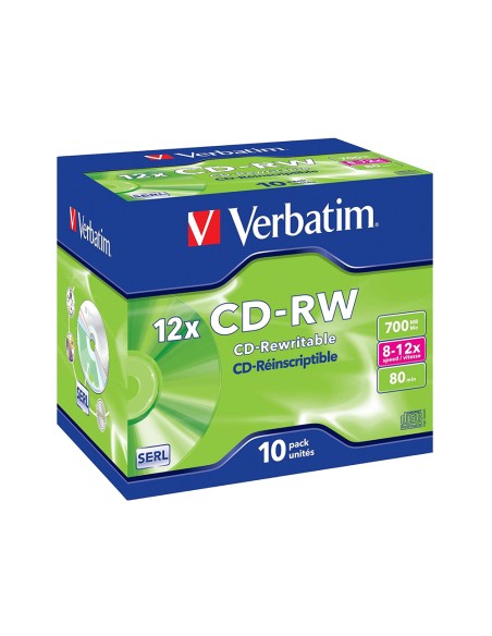 CI | Cd-rw verbatim serl capacidad 700mb velocidad 12x 80 min pack de 10 unidades