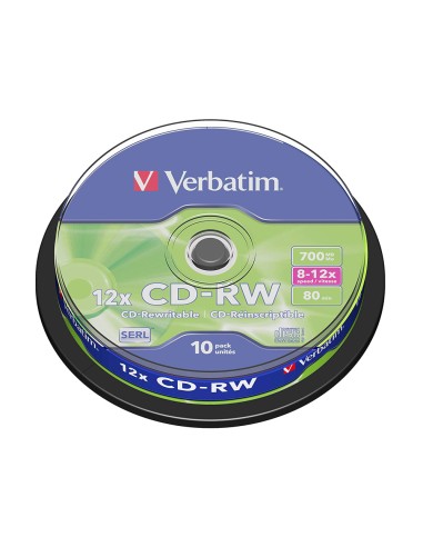 CI | Cd-rw verbatim serl capacidad 700mb velocidad 12x 80 min tarrina de 10 unidades