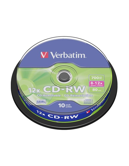 CI | Cd-rw verbatim serl capacidad 700mb velocidad 12x 80 min tarrina de 10 unidades