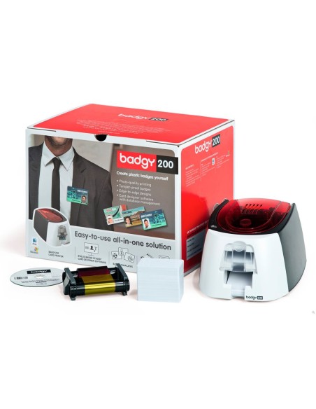 CI | Impresora de tarjeta badgy 200 incluye cinta 100 tarjetas y programa edicion badge studio+