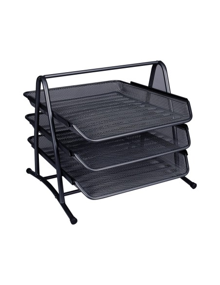 CI | Bandeja sobremesa metalica q-connect kf00823 rejilla negra 3 bandejas movibles 350x278x275 mm