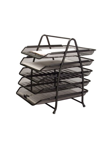 CI | Bandeja sobremesa metalica q-connect kf18474 rejilla negro 5 bandejas movibles 350x275x375 mm