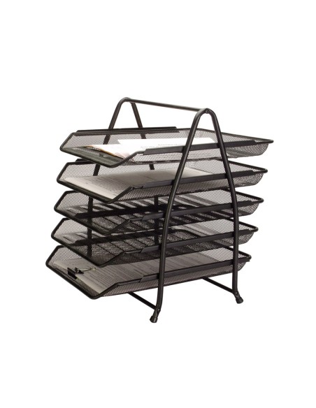 CI | Bandeja sobremesa metalica q-connect kf18474 rejilla negro 5 bandejas movibles 350x275x375 mm