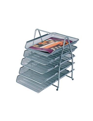 CI | Bandeja sobremesa metalica q-connect kf18476 rejilla plata 5 bandejas movibles 350x275x375 mm