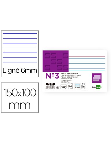 CI | Ficha liderpapel rayada nº3 100x150mm paquete de 100 180g