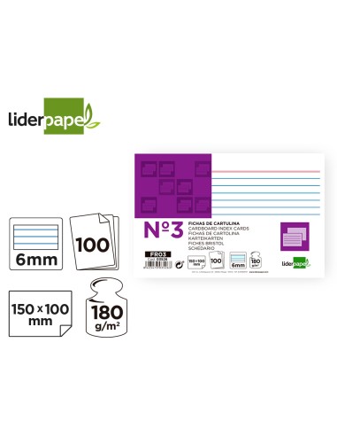 CI | Ficha liderpapel rayada nº3 100x150mm paquete de 100 180g