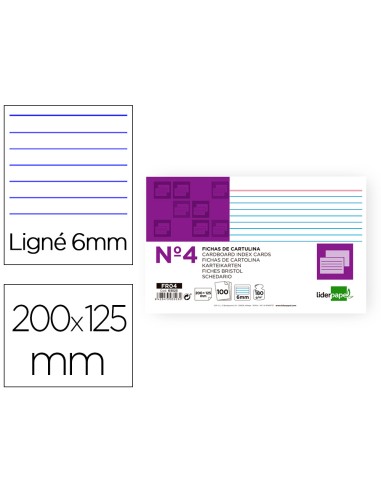 CI | Ficha liderpapel rayada nº4 125x200mm paquete de 100 180g