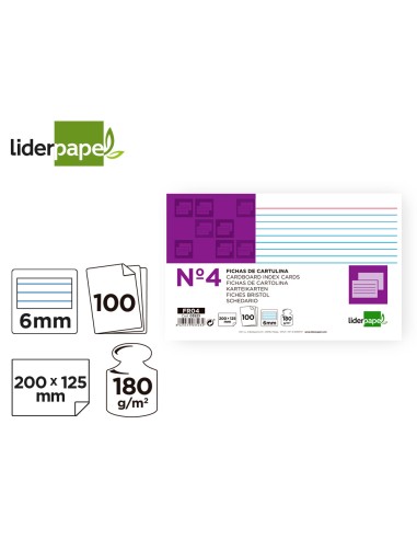 CI | Ficha liderpapel rayada nº4 125x200mm paquete de 100 180g