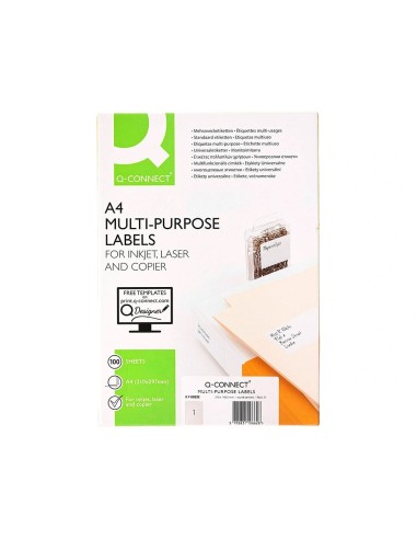 CI | Etiqueta adhesiva q-connect kf00232 -tamaño din a4 -para laser -mate traslucido -caja con 25 hojas din-a4