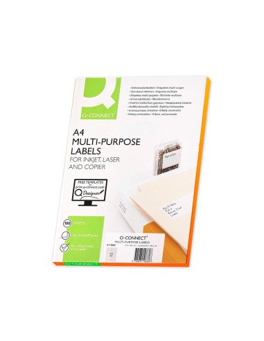 CI | Etiqueta adhesiva q-connect kf10657 tamaño 105x48 mm fotocopiadora laser ink-jet caja con 100 hojas din a4