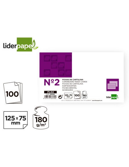 CI | Ficha liderpapel lisa nº2 75 x 125mm paquete de 100 180g
