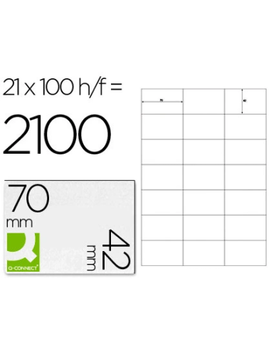 CI | Etiqueta adhesiva q-connect kf10648 tamaño 70x42 mm fotocopiadora laser ink-jet caja con 100 hojas din a4