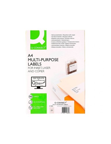 CI | Etiqueta adhesiva q-connect kf10647 tamaño 70x37 mm fotocopiadora laser ink-jet caja con 100 hojas din a4