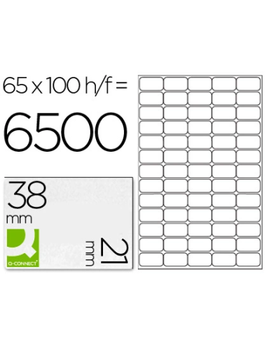 CI | Etiqueta adhesiva q-connect kf01581 tamaño 38,1x21,2mm fotocopiadora laser ink-jet caja con 100 hojas din a4