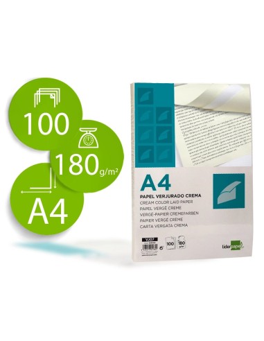 CI | Papel Verjurado Liderpapel A4 180G/M2 Crema Paquete De 100 Hojas