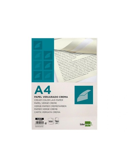 CI | Papel Verjurado Liderpapel A4 180G/M2 Crema Paquete De 100 Hojas