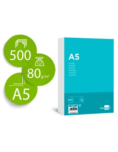 CI | Papel liderpapel a5 80g/m2 paquete de 500 blanco