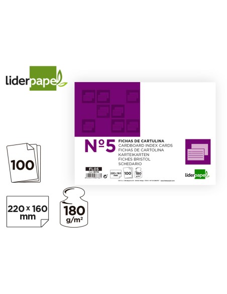 CI | Ficha liderpapel lisa nº5 160x220mm paquete de 100 180g