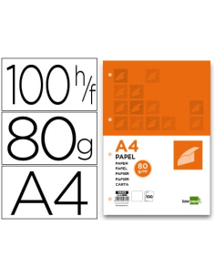 CI | Papel liderpapel a4 80g/m2 paquete de 100 4 taladros...
