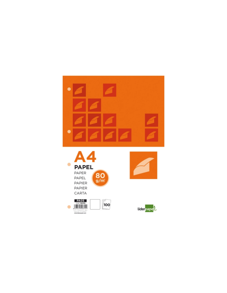 CI | Papel liderpapel a4 80g/m2 paquete de 100 4 taladros blanco
