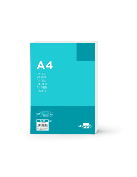 CI | Papel liderpapel a4 80g/m2 paquete de 100 sin taladros cuadro 4mm