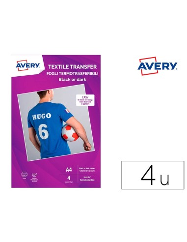 CI | Papel transfer avery para camisetas algodon colores oscuros ink-jet din a4 pack de 4 hojas