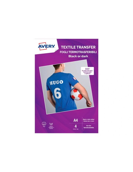CI | Papel transfer avery para camisetas algodon colores oscuros ink-jet din a4 pack de 4 hojas