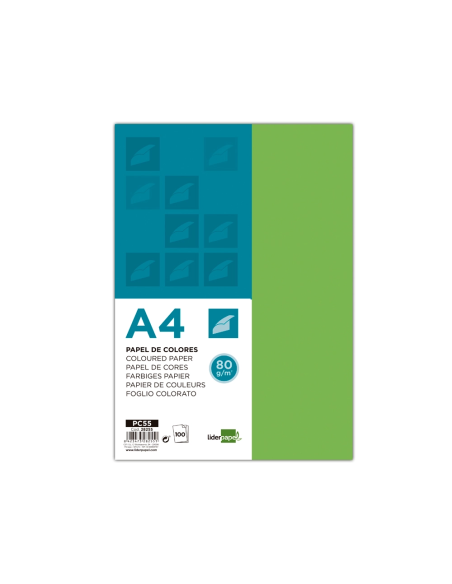 CI | Papel color liderpapel a4 80g/m2 verde paquete de 100