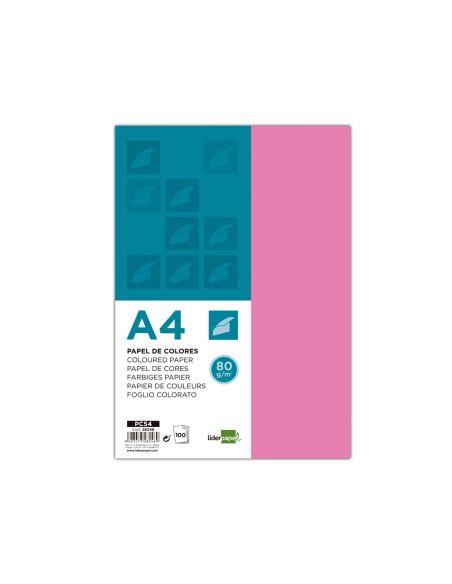 CI | Papel color liderpapel a4 80g/m2 rosa paquete de 100