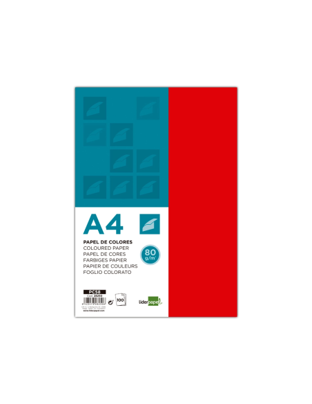 CI | Papel color liderpapel a4 80g/m2 rojo paquete de 100