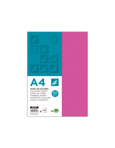 CI | Papel color liderpapel a4 80g/m2 fucsia paquete de 100