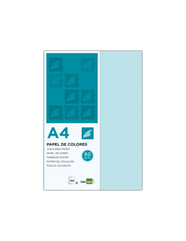 CI | Papel color liderpapel a4 80g/m2 celeste paquete de 100
