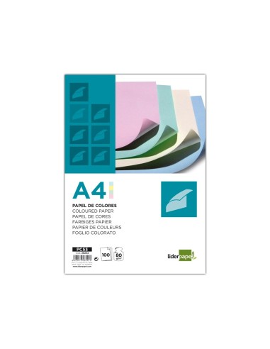 CI | Papel color liderpapel a4 80g/m2 4 colores surtidos paquete de 100