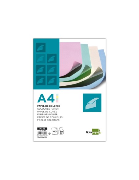 CI | Papel color liderpapel a4 80g/m2 4 colores surtidos paquete de 100