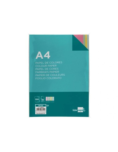 CI | Papel color liderpapel a4 80g/m2 4 colores surtidos paquete de 100