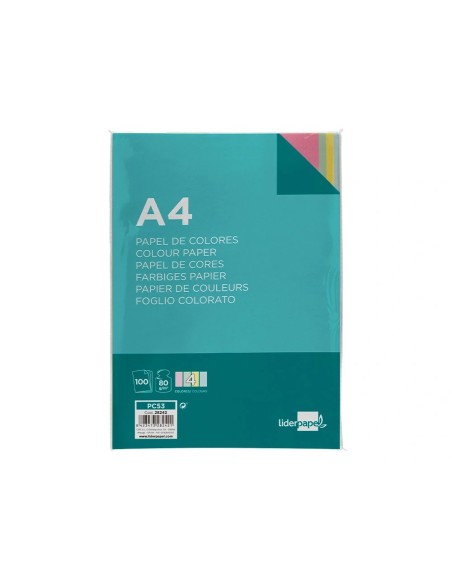 CI | Papel color liderpapel a4 80g/m2 4 colores surtidos paquete de 100