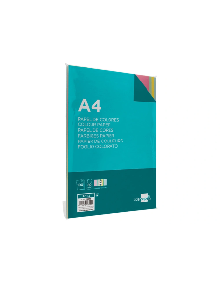 CI | Papel color liderpapel a4 80g/m2 4 colores surtidos paquete de 100