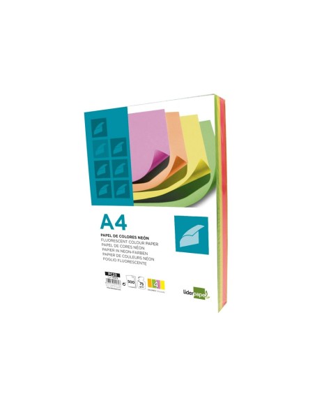 CI | Papel color liderpapel a4 75g/m2 neon 4 colores surtidos paquete de 500